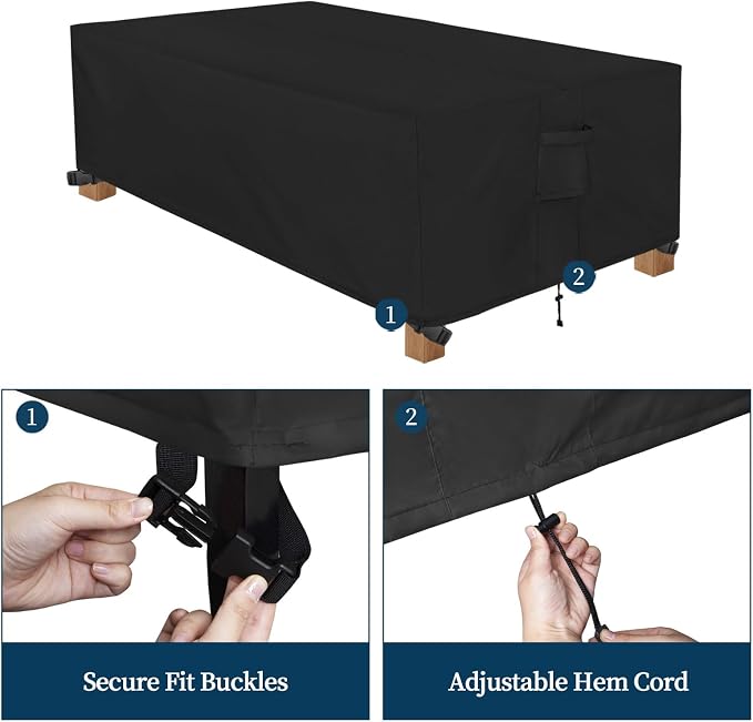 Easy-Going Patio Furniture Cover Waterproof Outdoor Rectangular Coffee Table Cover with Seal Tape at Seams (48" L x 28" W x 16" H, Black) - Image 5