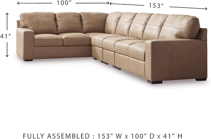 Signature Design by Ashley Bandon Modern Leather Match Left-Arm Facing 4-Piece Sectional with Removable Cushions and Armrest, Light Brown
