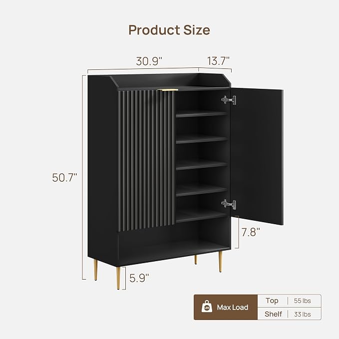SICOTAS Shoe Cabinet Set of 2-56 Pairs Large Shoe Storage Cabinet, 50.7" Tall 7-Tier Entryway Shoe Cabinet Storage with Adjustable Shelves for Entryway Hallway Living Room Front Door, Black - Image 2