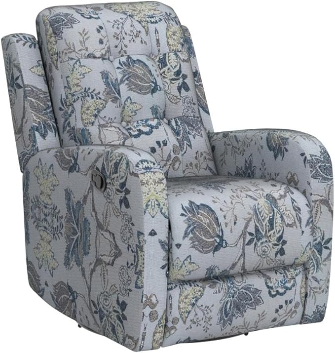 HULALA Home Recliner Chair Modern Printed Fabric for Living Room, Wingback Rocker Recliner Sofa Comfy Armchair 360 Degree Swivel, Nursery Rocking Chairs with Adjustable Backrest & Footrest/Blue
