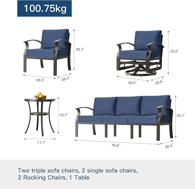 Aluminum Patio Furniture Set, 10 Seats Outdoor Patio Conversation Sets with Swivel Chair Modern Metal Sectional Sofa with Upgrade Cushions for Patio, Backyard - Blue