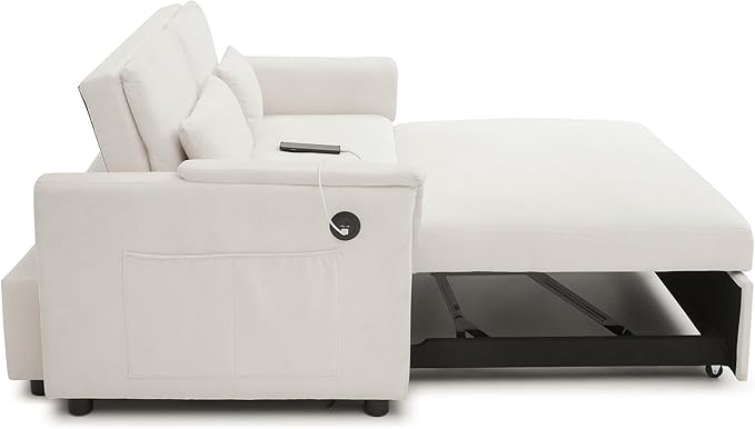 55" Convertible Loveseat Pull Out Sofa Bed for Living Room 3 in 1 Multi-Functional Sleeper Sofa Chaise Lounge Daybed Sofacama w/Adjustable Backrest,USB Ports,Side Pockets