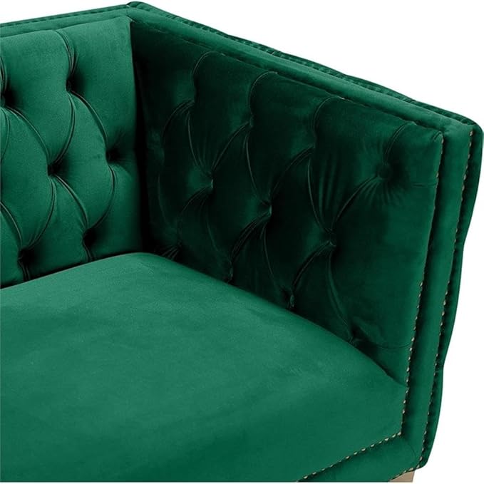 Meridian Furniture 652Green-L Michelle Collection Modern | Contemporary Loveseat with Deep Button Tufting, Gold Nailhead Trim and Sturdy Gold Iron Legs, Green Velvet, 66" W x 34" D x 30" H
