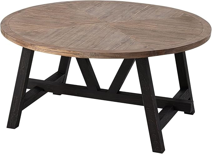 COZAYH Rustic Farmhouse End Table with Storage Shelf, French Country Modern Round Accent Side Table for Small Spaces, Wood Top & Black Base