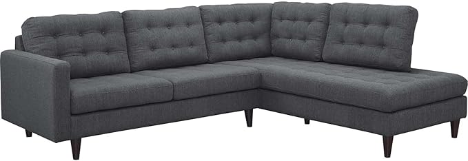 Modway EEI-2797-DOR Empress Mid-Century Modern Upholstered Fabric Right-Facing Sectional Sofa in Gray