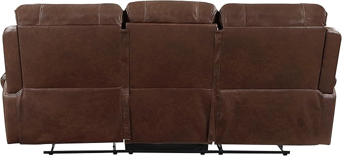 Lexicon Monet Breathable Faux Leather Double Reclining Sofa, Brown