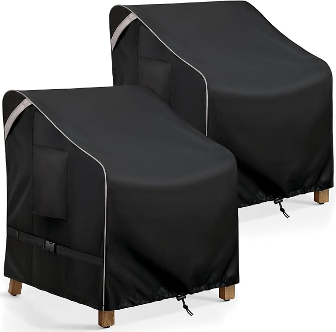 COSFLY Outdoor Patio Chair Covers Waterproof, Heavy-Duty UV-Resistant Furniture Covers, Adjustable Fit with Buckle Straps, Fits Chairs up to 35" W x 28" D x 35" H (2-Pack, Black) by COSFLYFurnitureSetCovers