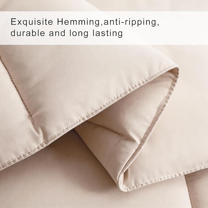 COHOME Premium Oversized Queen Size Comforter, All-Season Quilted Down Alternative Duvet Insert, Luxury Hotel GentleSoft Comforter with Anti-Clump Tech & 8 Tabs - Reversible - Beige 98x98 inches
