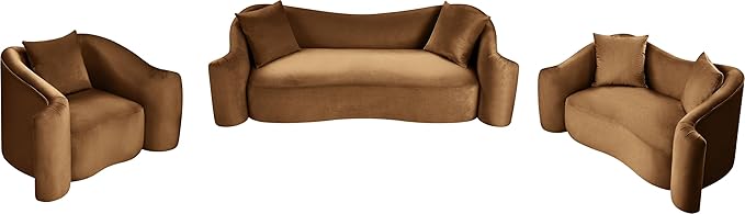 Meridian Furniture 44052Saddle-S Destin Collection Modern | Contemporary Sofa with Ultra Luxe Saddle 460 GSM Velvet, Rich Curves, 91" W x 34.5" D x 31" H, Saddle