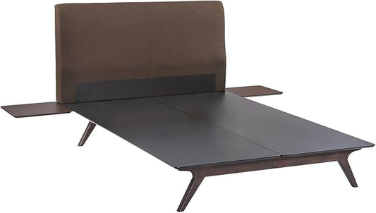 Modway Tracy Mid-Century Modern Wood Platform Queen Bed with Two Nightstands in Cappuccino Brown