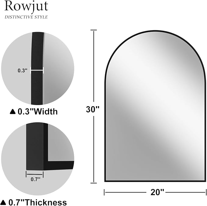 Rowjut Arched Wall Mirror 30"x20"Window Mirrors, Decorative Wall & Iron Framed Bathroom Mirror, Arched Top Wall Mirrors for Entryway. Living Room, Bedroom, Fireplace .（Black - Image 5
