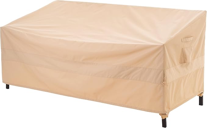 WJ-X3 3-Seater Patio Sofa Cover Waterproof, Heavy Duty Lawn Couch Cover UV Resistant, Porch Furniture Sets Cover Anti-Fading, High Wind Resistant, 93W x 42D x 42H Inches, Beige by WJ-X3