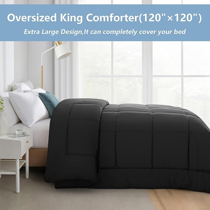 Oversized King Comforter 120''x120''- Extra Large Cooling All Seasons Down Alternative Lightweight Quilted Duvet Insert with Corner Tabs - Dark Grey
