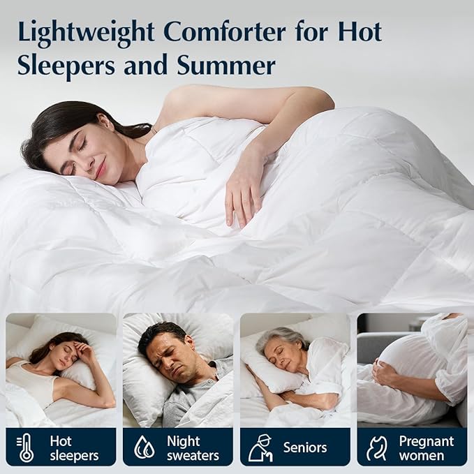Pacific Coast Lightweight Goose Feather and Down Fiber Comforter Twin Size, Breathable Duvet Insert for Summer and Hot Sleepers, Natural Cooling Tencel Lyocell Shell, 8 Corner Tabs, White, 68x90