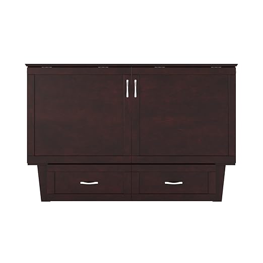 AFI, Chelsea Mid-Century Modern Queen Solid Wood Murphy Bed Chest with 6" Mattress, Storage Drawer & Built-in USB Charger, Espresso