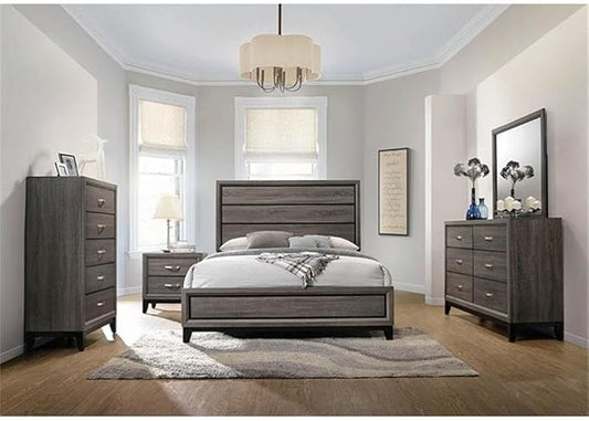 Stonecroft Furniture Sunset Avenue 5 Piece Queen Bedroom Set, Gray Oak Finish, Asian Hardwood Construction, Includes Bed, Dresser, Mirror, Chest, and Nightstand, Traditional Style Master or Guest