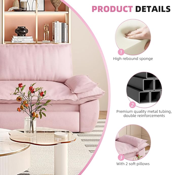 3-in-1 Convertible Sofa Bed Queen Size Pull Out Sleeper Sofa with Heavy Duty Metal Frame, Luxurious Velvet Upholstered Loveseat with 2 Pillows, Modern Folding Guest Bed for Living Room, Apartment