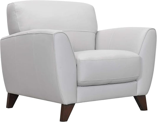 Jedd Contemporary Chair in Genuine Dove Gray Leather with Brown Wood Legs