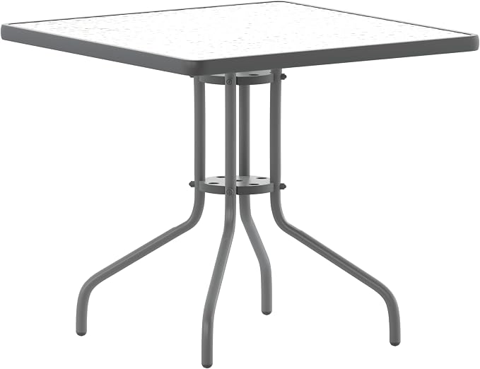 Flash Furniture Barker 31.5'' Square Tempered Glass Metal Table, Silver by FlashFurniture
