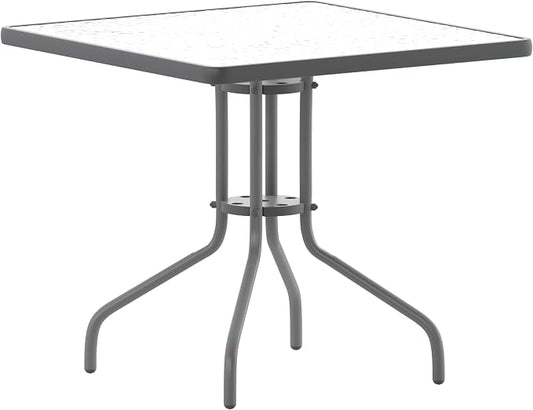 Flash Furniture Barker 31.5'' Square Tempered Glass Metal Table, Silver by FlashFurniture