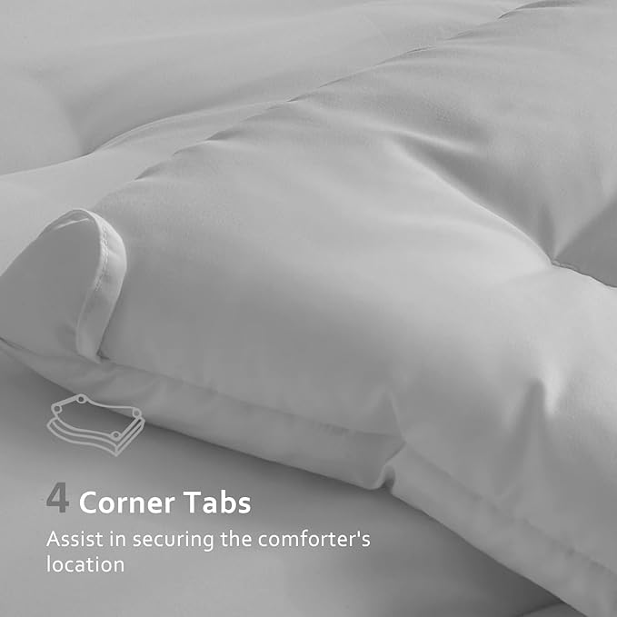 Comforters Full Size, All Season Quilted Bed Comforter, Ultra-Soft Down Alternative Duvet Insert with 4 Tabs, Lightweight Bedding Blanket - Machine Washable, Light Gray