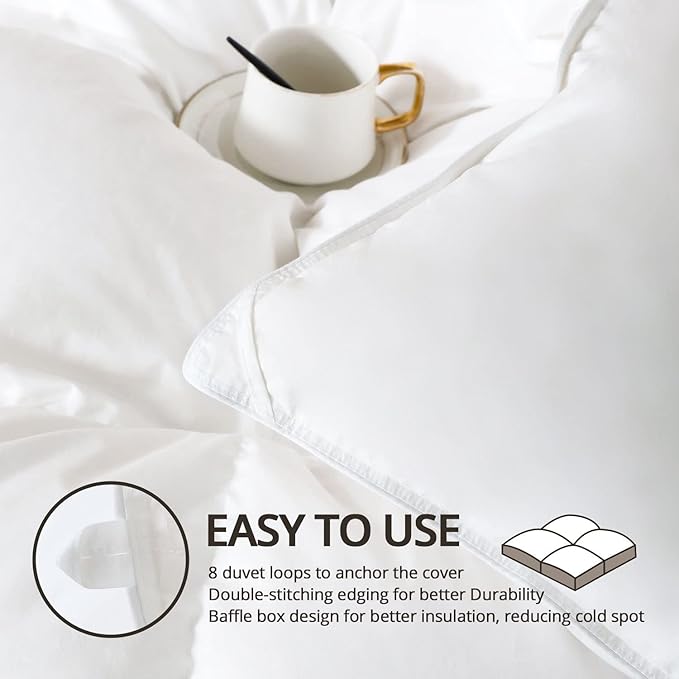 Globon California King Down Comforter, All Season Duvet Insert, Breathable Noiseless Shell with 8 Corner Tabs, Medium Warmth, White