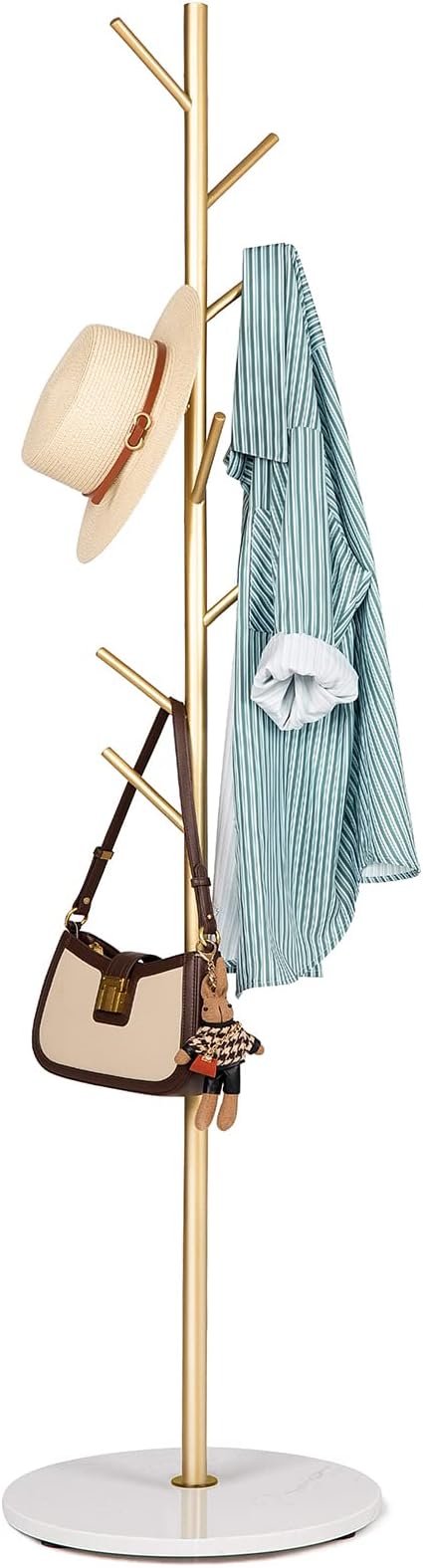 ZOZOE Metal Coat Rack Freestanding, Golden Coat Racks with Heavy Duty Natural Marble Base, Modern Stable Coat Tree Stand with 8 Hooks, Coat Tree Hanger Stand for Bags, Hats, Entryway, Office by ZOZOECoatRackfreestanding