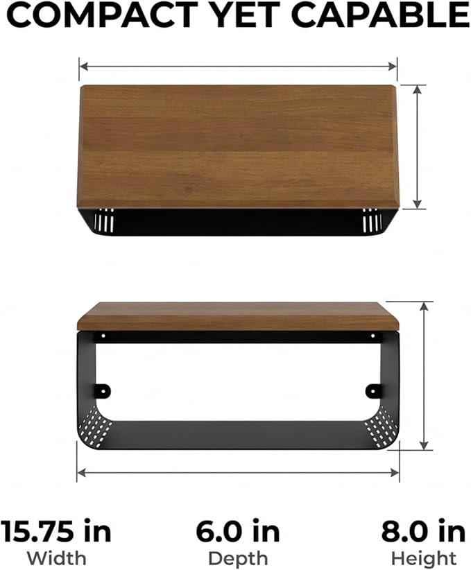 Floating Nightstand with Walnut Top | Modern Bedroom Decor | Minimalist Wall-Mounted Bedside Nightstand | Wall Mounted Shelf | Obsidian Oasis: Bold Black - Image 3