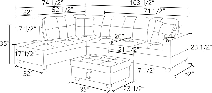 L Shaped Sectional Sofa with Ottoman,Leather Right Facing Modern Couches with Cup Holder for Living Room, Bedroom, Office, Glistening White