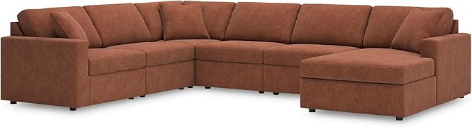 Signature Design by Ashley Casual Modmax Stain Resistant U-Shape Left-Arm Facing 6-Piece Sectional with Chaise and Reversible Cushion, Orange