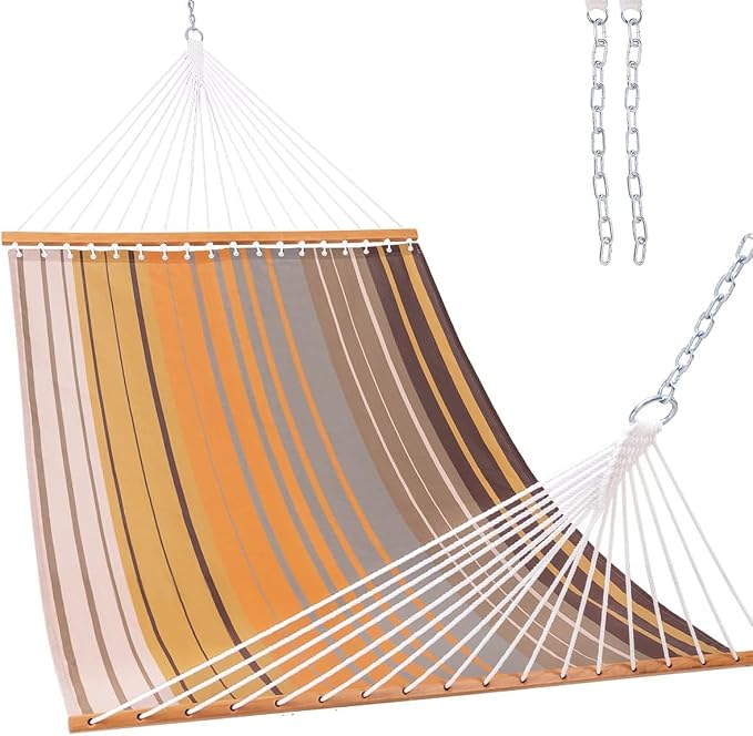 Lazy Daze Hammocks Quick Dry Hammock with Spreader Bar Textliene Fabric Double 2 Person Hammock with Chains Outdoor Patio Poolside Backyard Beach 450 lbs Capacity, Coffee Stripes by LazyDazeHammocks