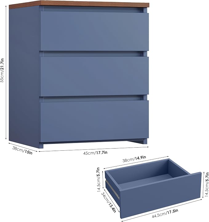 FOTOSOK Nightstand Set of 2 White Nightstand with 3 Drawers, White Bedside Table Night Stand for Bedroom with Cut-Out Handle, Sofa Side Table for Bedroom, Blue - Image 3