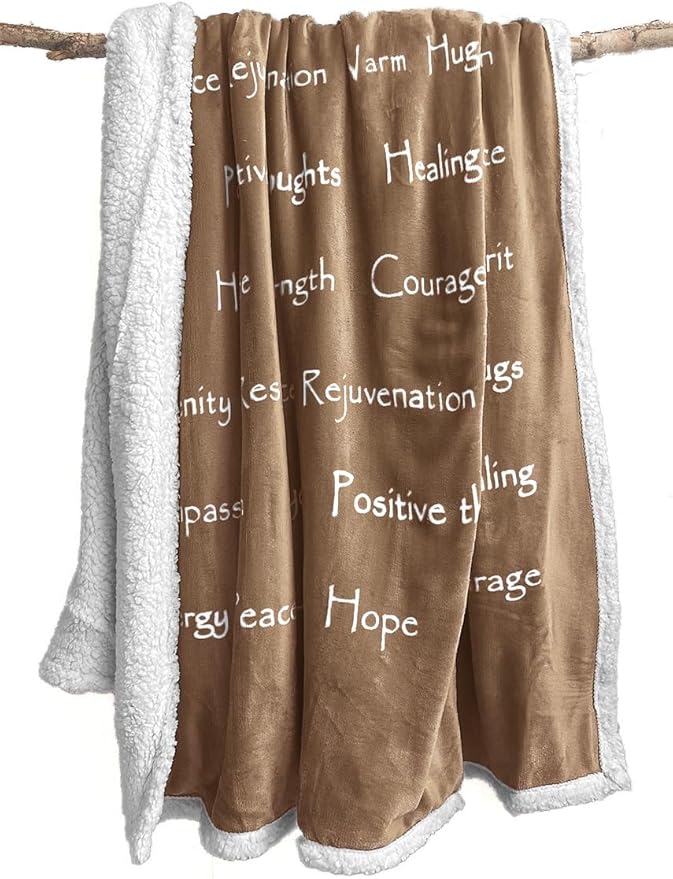 Compassion Blanket (Brand)- Strength Courage Super Soft Warm Hugs, Get Well Gift Blanket Plush Healing Thoughts Positive Energy Love & Hope (Camel, 50 x 65 Sherpa)