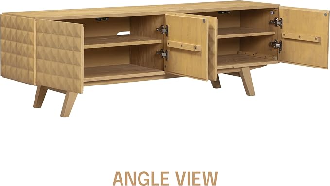 NTC Sapa Mid-Century Modern Solid Wood TV Stand 4-Door Media Console with Carved Geometric Fronts for TVs up to 75", Effortless Assembly, Sand - Image 8