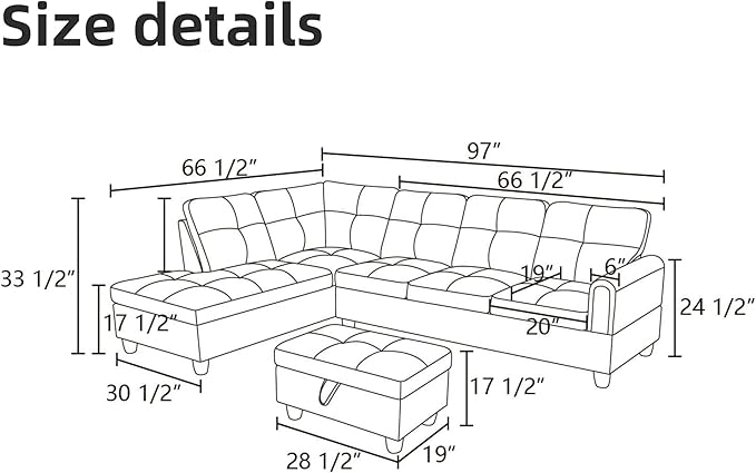 FONTOI L Shaped Sectional Couches for Living Room, Leather Couch Modular Sectional Sofa with Ottoman Storage, Modern L Shaped Couch with Chaise for Bedroom Apartment Furniture, White