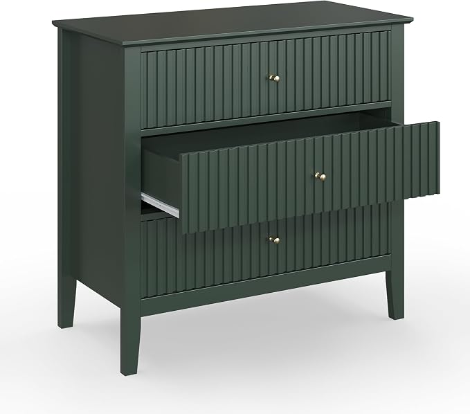 May in Color Large Green Fluted 3 Drawer Dresser Set of 2, Chest of Drawers with Ball Bearing Slide Modern 30 inch Tall Wood Nightstand with Spacious Storage for Bedroom Hallway Living Room Entryway - Image 9