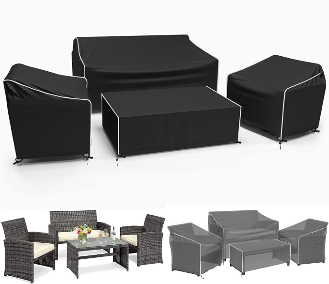 Gasadar Outdoor Furniture Cover Waterproof, 4 Piece Patio Furniture Covers for Patio Loveseat, Chair and Coffee Table, Heavy Duty 600D, Black by Gasadar