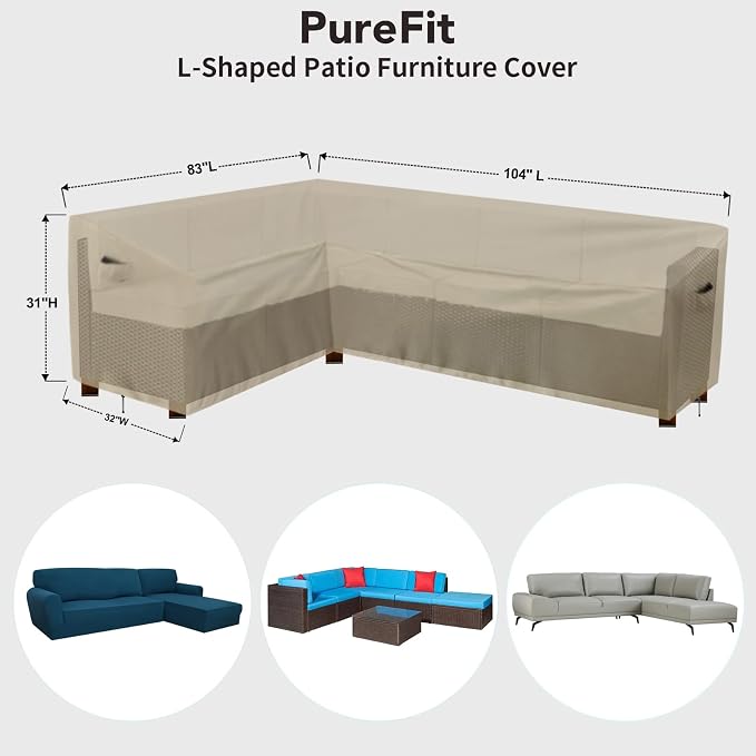 PureFit Outdoor Sectional Sofa Cover Waterproof L Shaped Patio Furniture Covers for Deck, Lawn and Backyard, 83”x104” Left Facing, Camel - Image 2