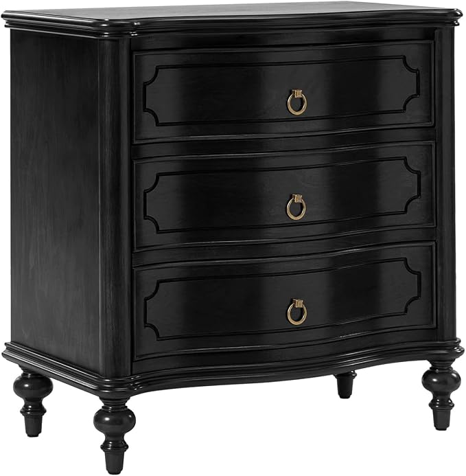HULALA HOME Traditional Side Table with 3 Drawers, Tall Side Table with Curved Front Profle Desgin, Charging Station, Solid Wood Legs, Black - Image 5