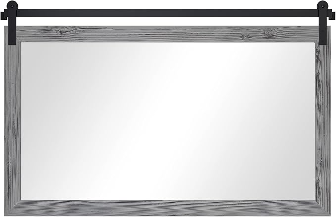 COGOOD Farmhouse Bathroom Mirror - 49 x 30 Large Rectangle Barn Door Mirror for Vanity, Bedroom, Living Room Wall Decor (Grey) - Image 9