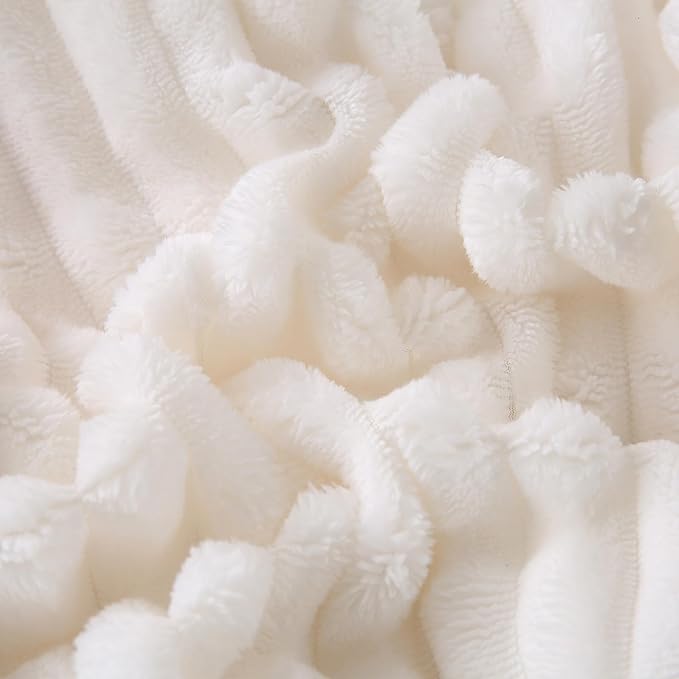 Cream White Sherpa Fleece Throw Blanket 50?€???60?€? for Couch Sofa Bed, Double Side Soft Fuzzy Cozy Plush Thick Flannel Blanket with Striped Design Gift for Adults,Woman,Girls