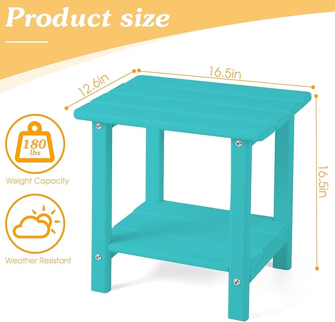 Apolimi Adirondack Outdoor Side Table, 2-Tier Sturdy Patio End Table Weather Resistant, 16.5" Solid Side Table for Patio, Pool, Porch - Image 3