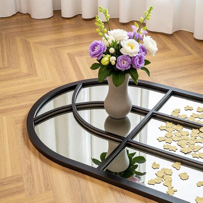 Rowjut Black Full Length & Floor Mirror 71" x 32" Window/Wall Decorative Mirrors, Iron Framed Window Pane Mirror, Arched Top Wall Mirror for Entryway Living Room, Bedroom, Fireplace (Black) - Image 5