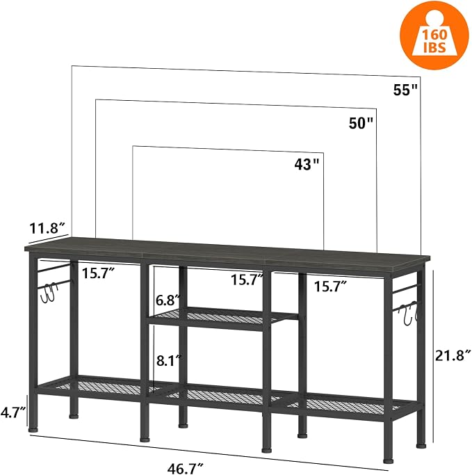 Furologee TV Stand for TVs up to 55 Inch, Entertainment Center with Open Storage Shelves, Media Console Table with Soundbar Shelf for Living Room, Bedroom, Black Oak - Image 2