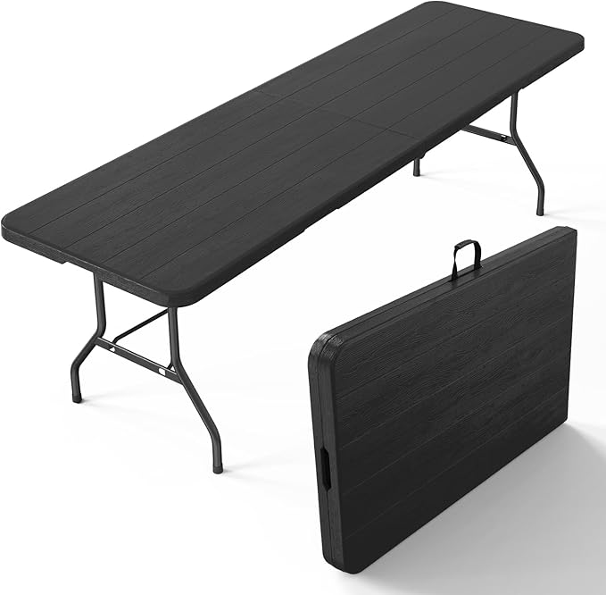 VINGLI 8 Foot Plastic Folding Table Portable Long Table for Indoor Outdoor Use Rectangular with Carrying Handle, Black by VINGLI