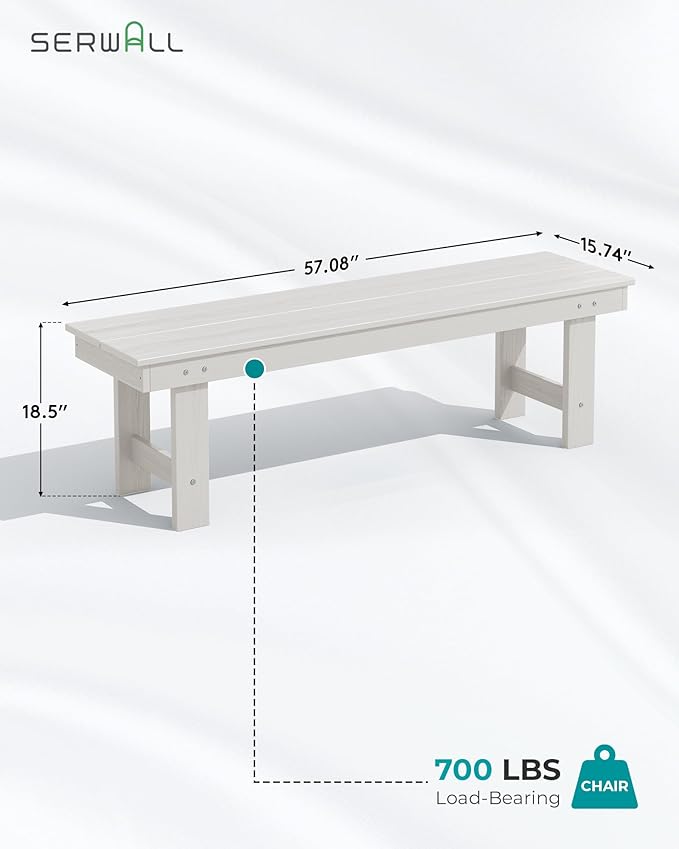 SERWALL Outdoor Dining Set for 6, HDPE Dining Furniture Set with Umbrella Hole Cut-Out Table and 1 Dining Bench and 4 Chairs, All Weather Outdoor Dining Bench Sets, White - Image 4