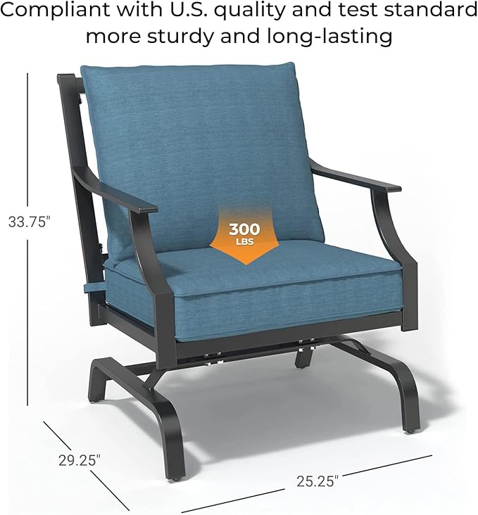 Grand patio Outdoor Patio Seating Chair, Motion Chair, Stationary Rocker Shake of 5-10°, Conversation Patio Chair Set of 2,Peacock Blue