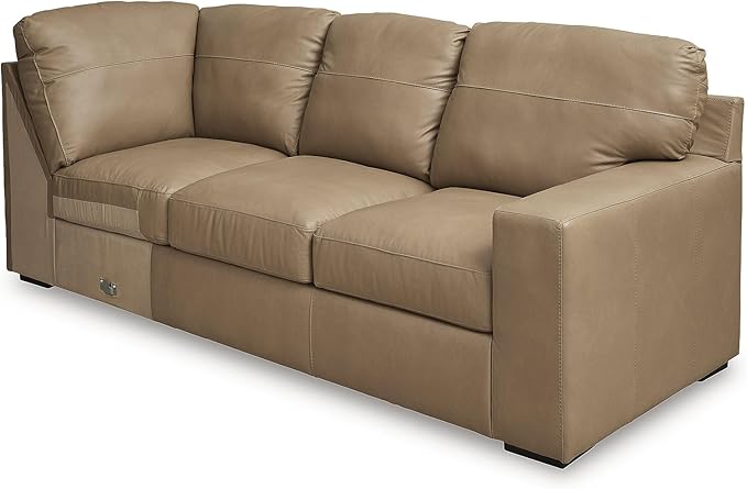 Signature Design by Ashley Bandon Modern Leather Match Right-Arm Facing 3-Piece Sectional with Removable Cushions and Armrest, Light Brown