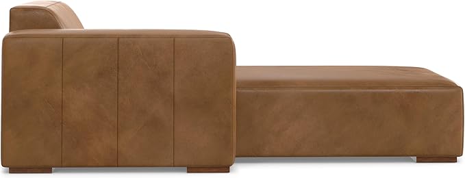 SIMPLIHOME Rex Left Chaise Sofa Module in Full-Grain Genuine Leather, Caramel Brown, 44-inches W x 69.5-inches D, Handcrafted Modern-Style Left-Arm Chaise Lounge Chair for Living Room