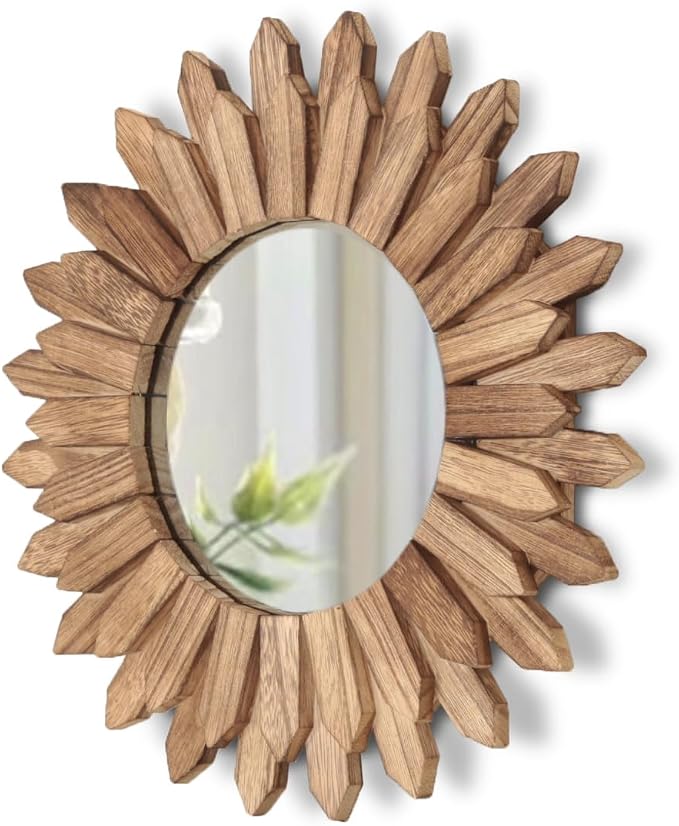 LOSOUR Wall Decor 12 inch Rustic Round Wood Mirror Decorative Boho Sunburst Mirror Boho Home Decor Farmhouse Wall Decor for Bedroom Living Room Entryway by LOSOUR